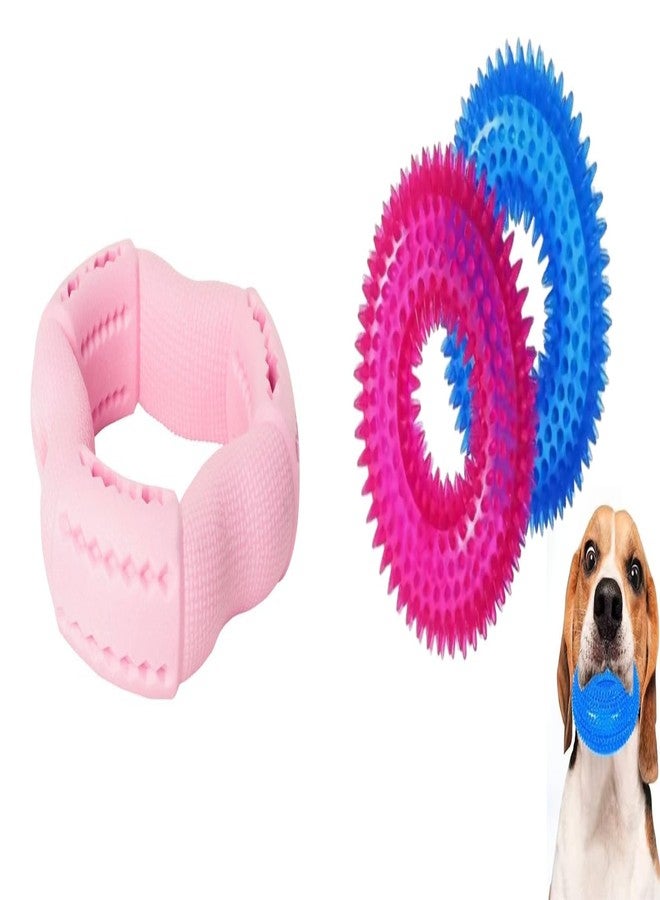 PET FUN 3-Way Teether Tug Chew Toy for Dogs & Puppies | Rubber Treat Dispensing & Dental Care LED Spike Ring Chew Toy for Dogs & Puppies | Light-Up Squeaky Interactive Play Toy Combo of 2 - Image 1
